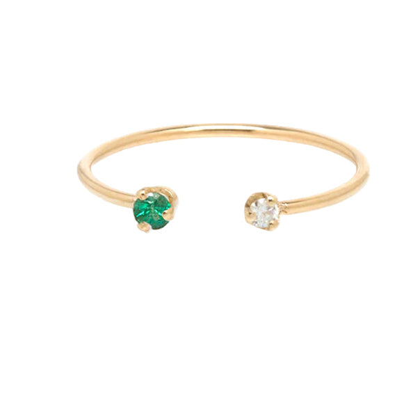 Zoë Chicco 14kt Gold Prong Diamond and Emerald Open Ring