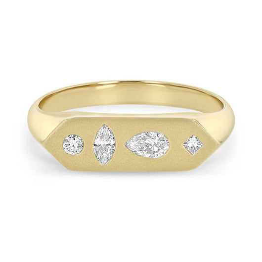 Zoë Chicco 14kt Diamond Mosaic Brushed Gold Hexagonal Signet Ring