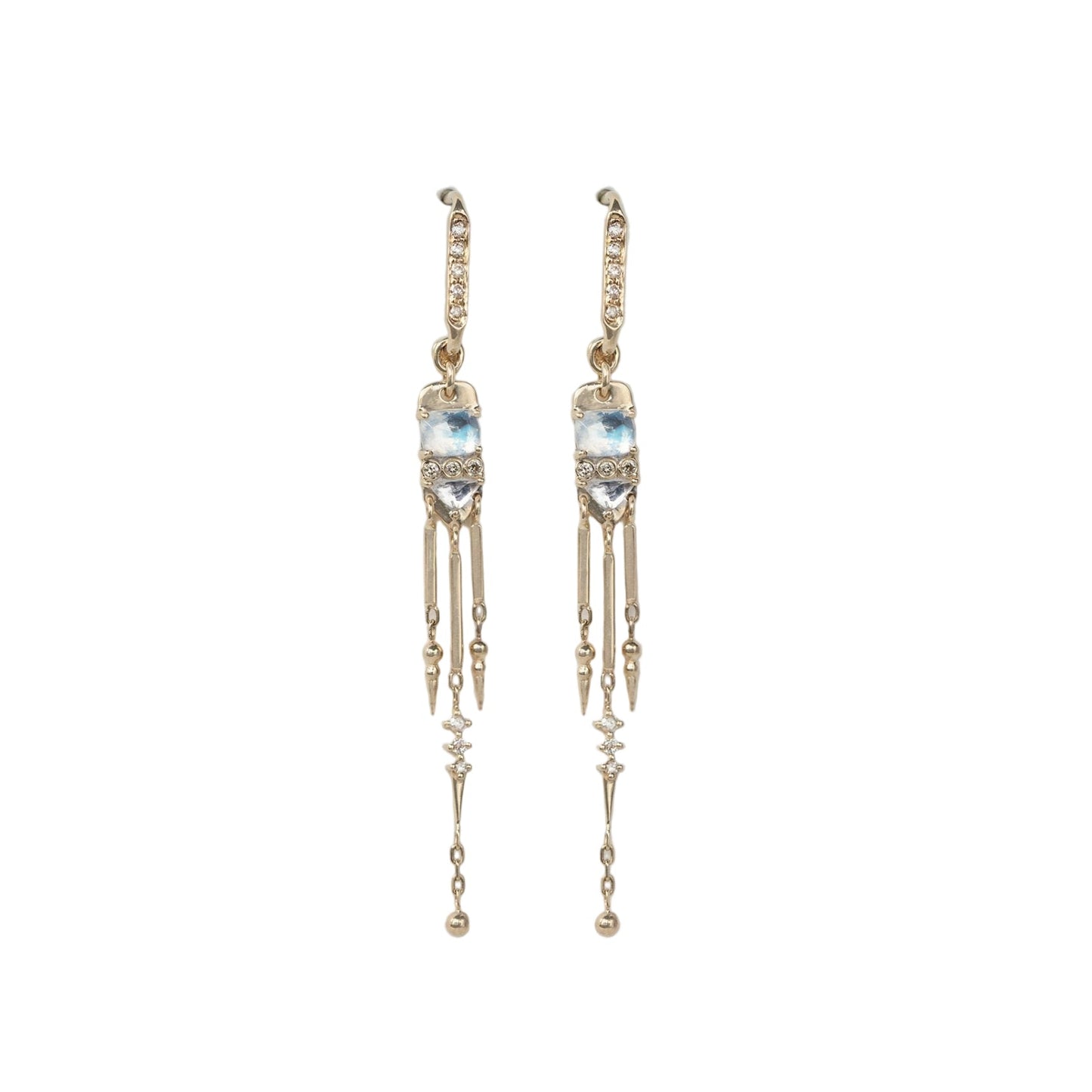 Celine Daoust 14k Moonstones and Diamonds Long Dangling Earrings