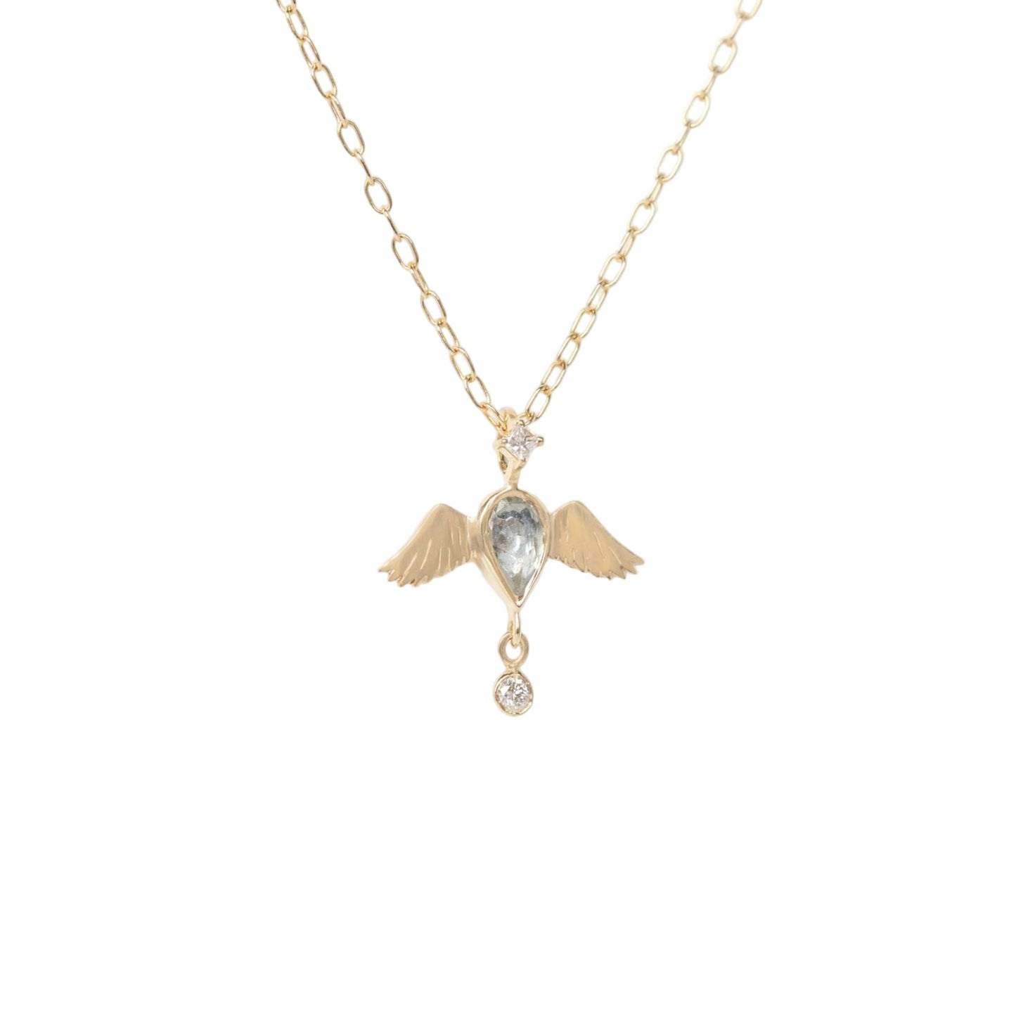 Celine Daoust 14k Moonstone Pear and Diamonds Angel Necklace