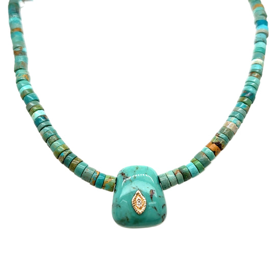 Pascale Monvoisin 9KT Turquoise and Diamond Beach Necklace