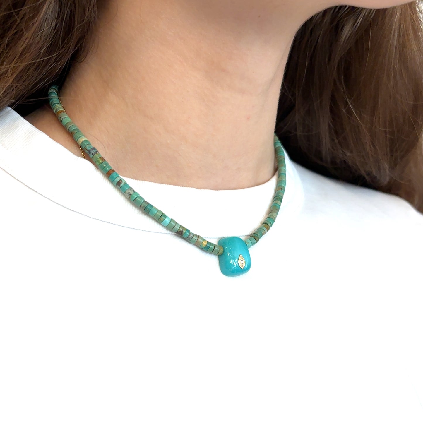 Pascale Monvoisin 9KT Turquoise and Diamond Beach Necklace