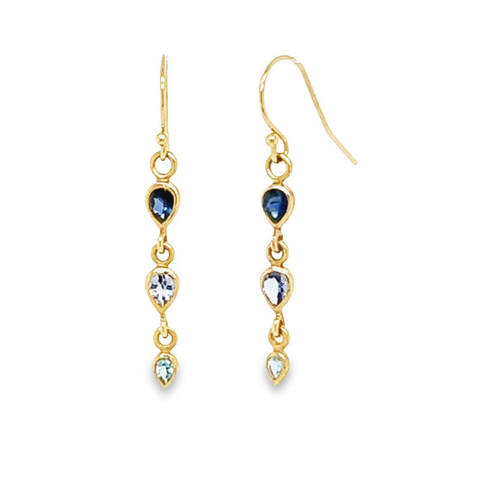 Metier 9kt Triple Gemstone Drop Earrings