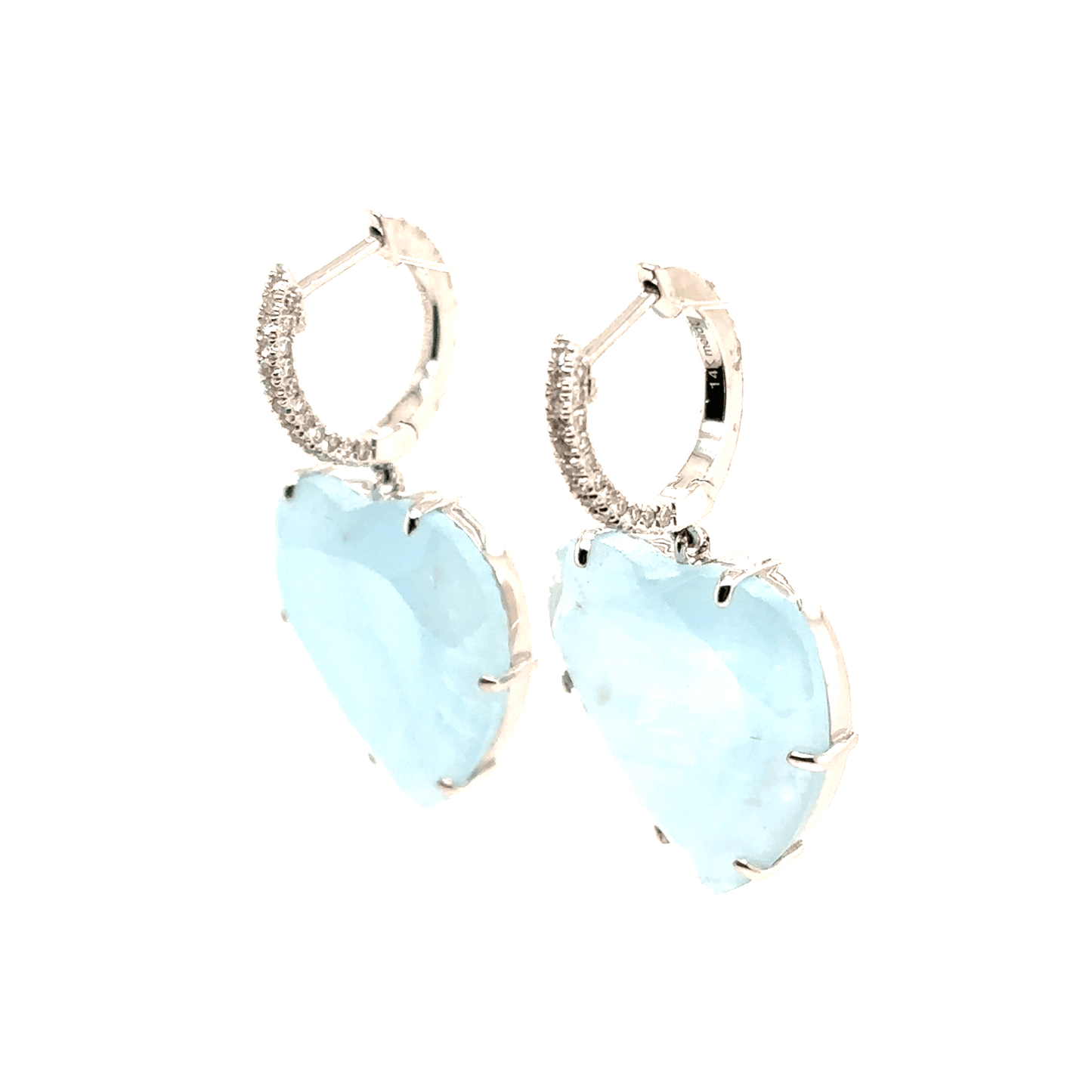 Meira T 14k White Gold Milky Aquamarine Heart Huggie Earrings