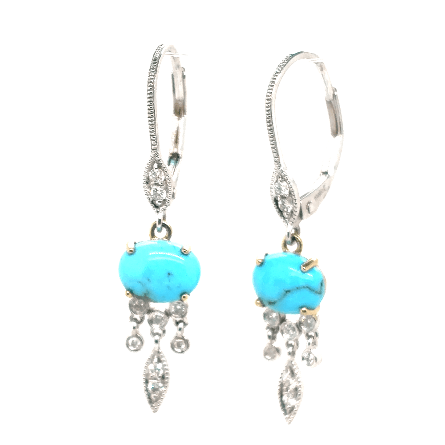 Meira T 14k White Gold Turquoise and Diamond Dangle Earrings