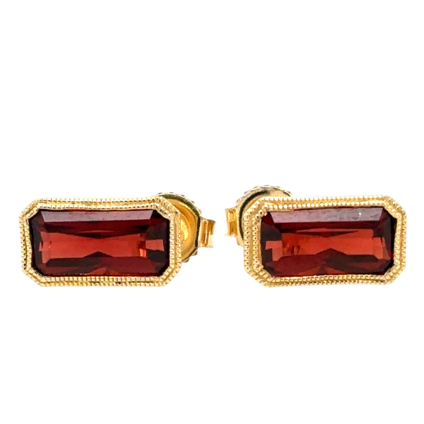 14KT Emerald-Cut Garnet Stud Earrings