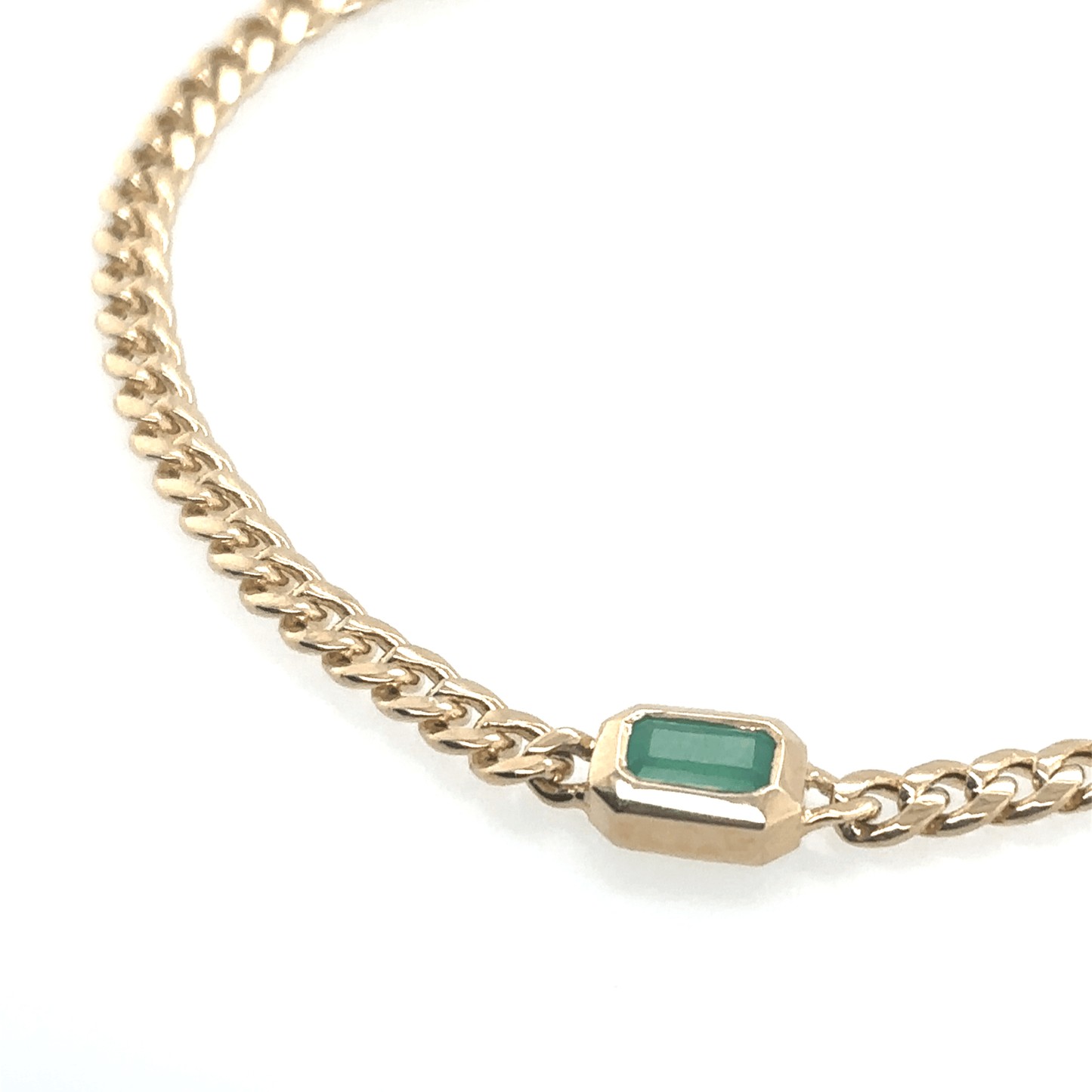Zoë Chicco 14k Small Curb Chain Emerald Cut Emerald Bezel Bracelet