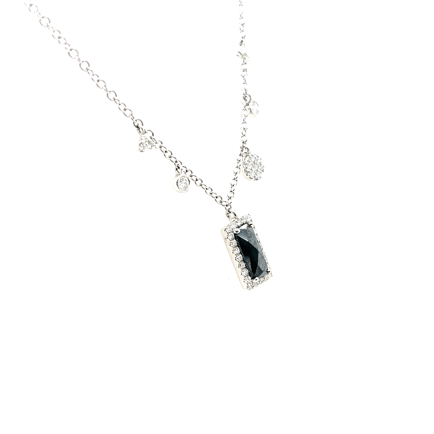 Meira T 14k White Gold Rectangle Hematite and Diamond Neclace