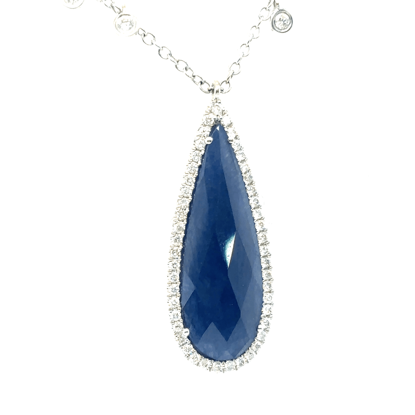 Meira T 14k White Gold Pear Shape Sapphire Slice and Diamonds Charms Necklace