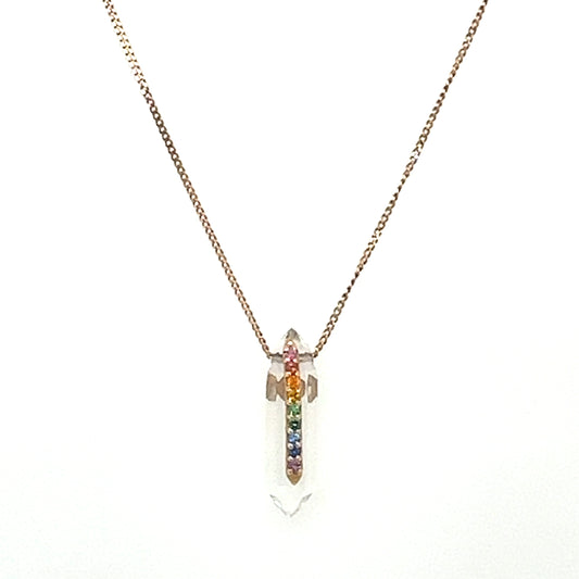 Pascale Monvoisin 14kt Rainbow Gemstone Crystal Point Necklace