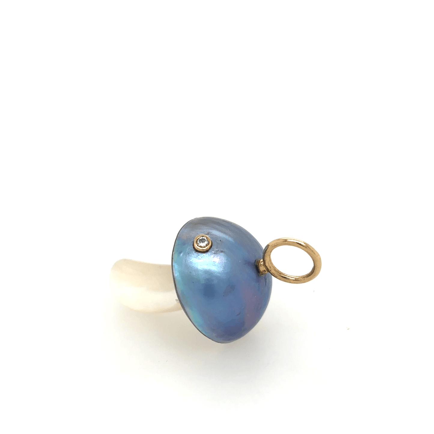 Maura Green Blue Mabe Pearl Mushroom Charm with Diamond Accent 14KY