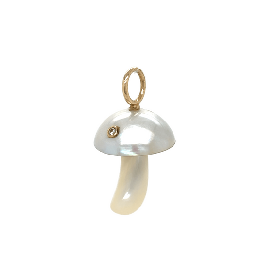 Maura Green 14KT White Mabe Pearl Mushroom Charm with Diamond Accent