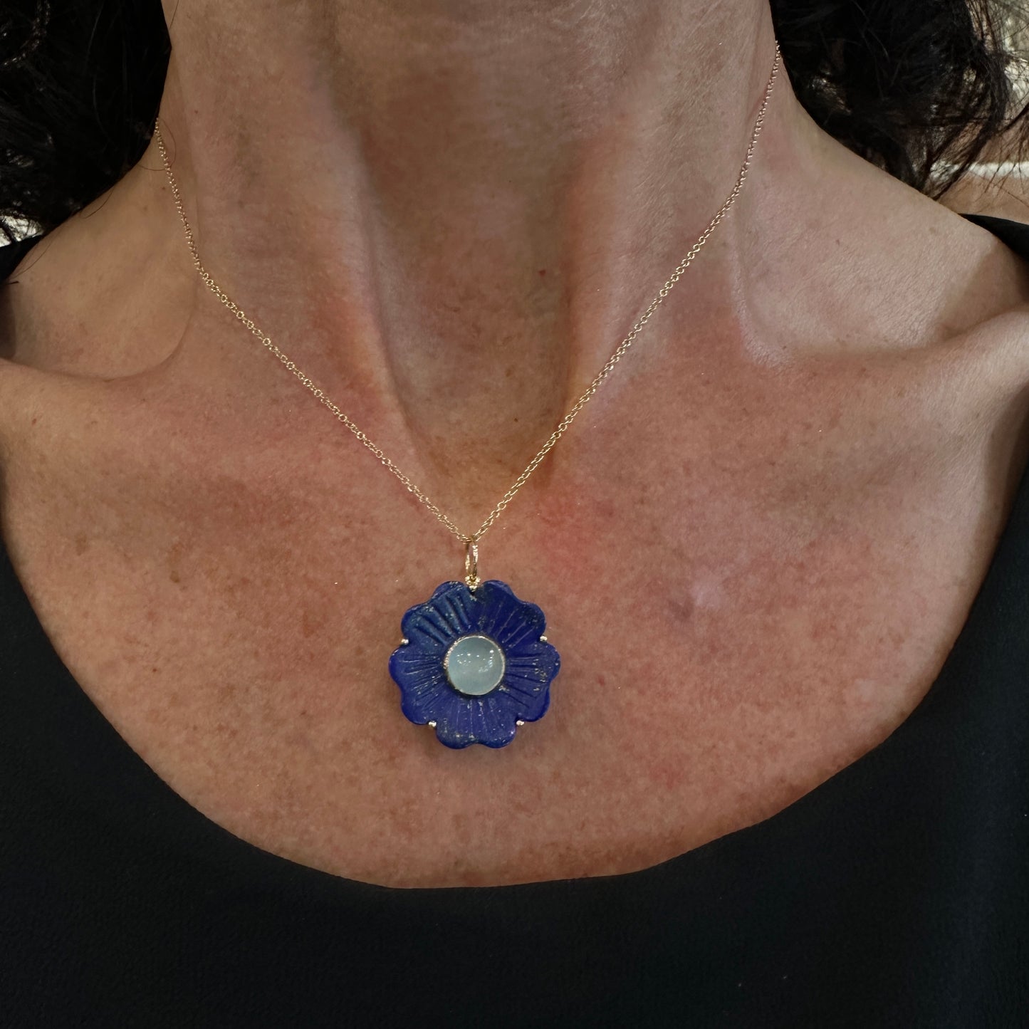 14kt Lapis and Aquamarine Flower Charm