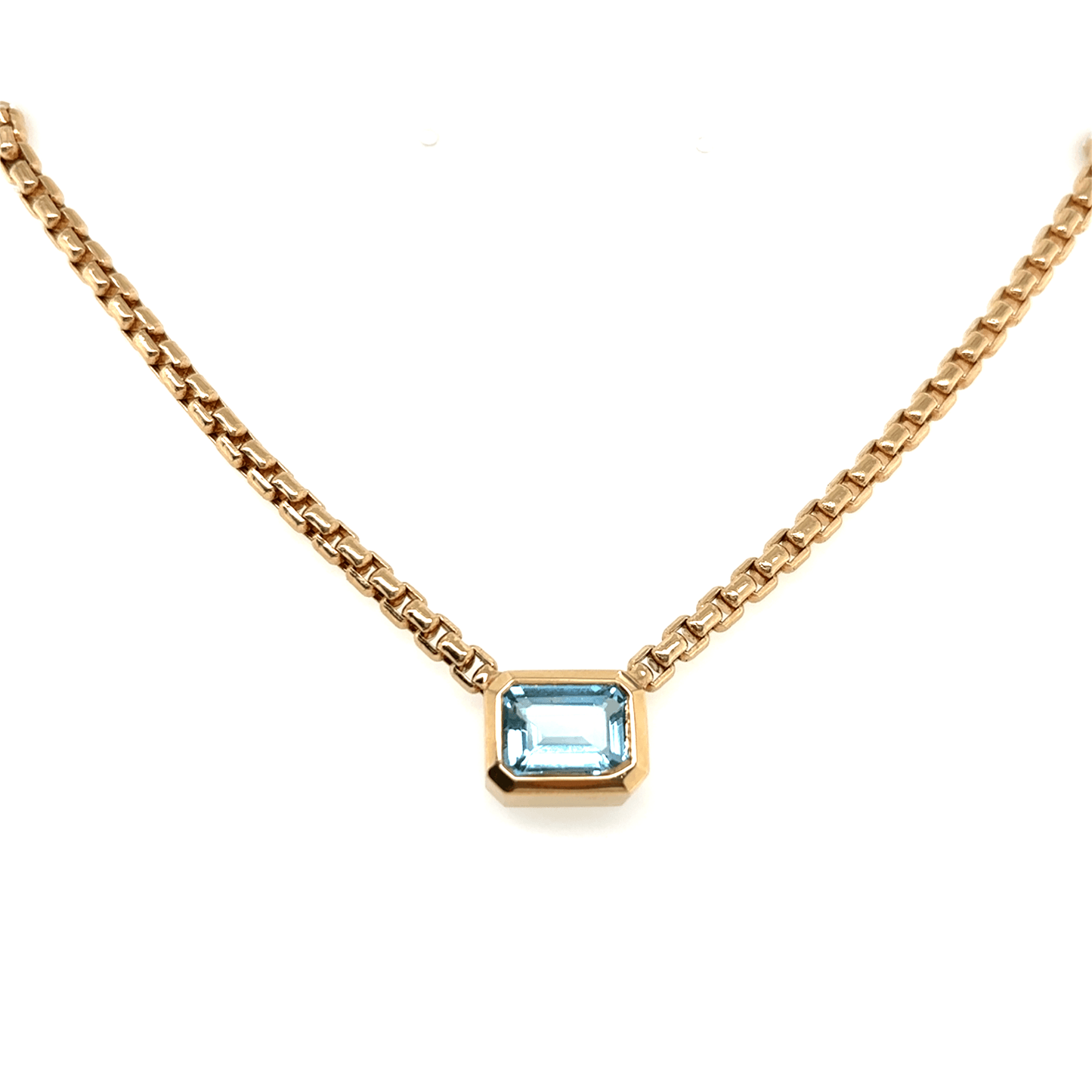 Zoë Chicco 14k Emerald Cut Bezel Set Aquamarine Pendant Necklace