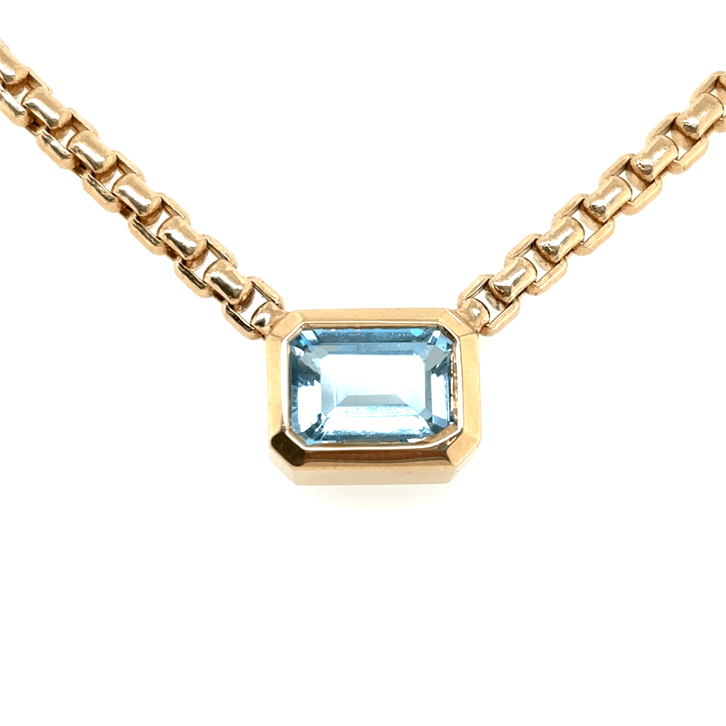 Zoë Chicco 14k Emerald Cut Bezel Set Aquamarine Pendant Necklace
