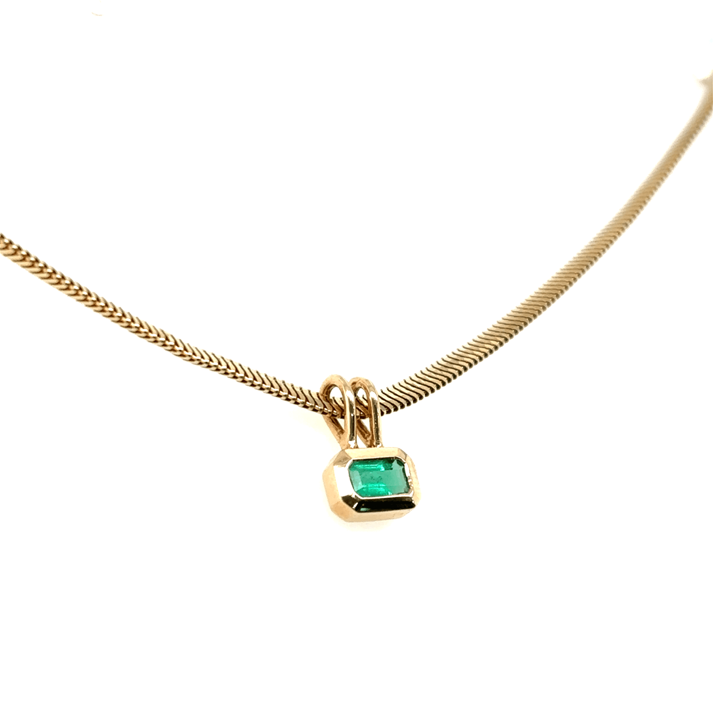 Zoë Chicco 14k Emerald Cut Emerald Pendant Snake Chain Necklace