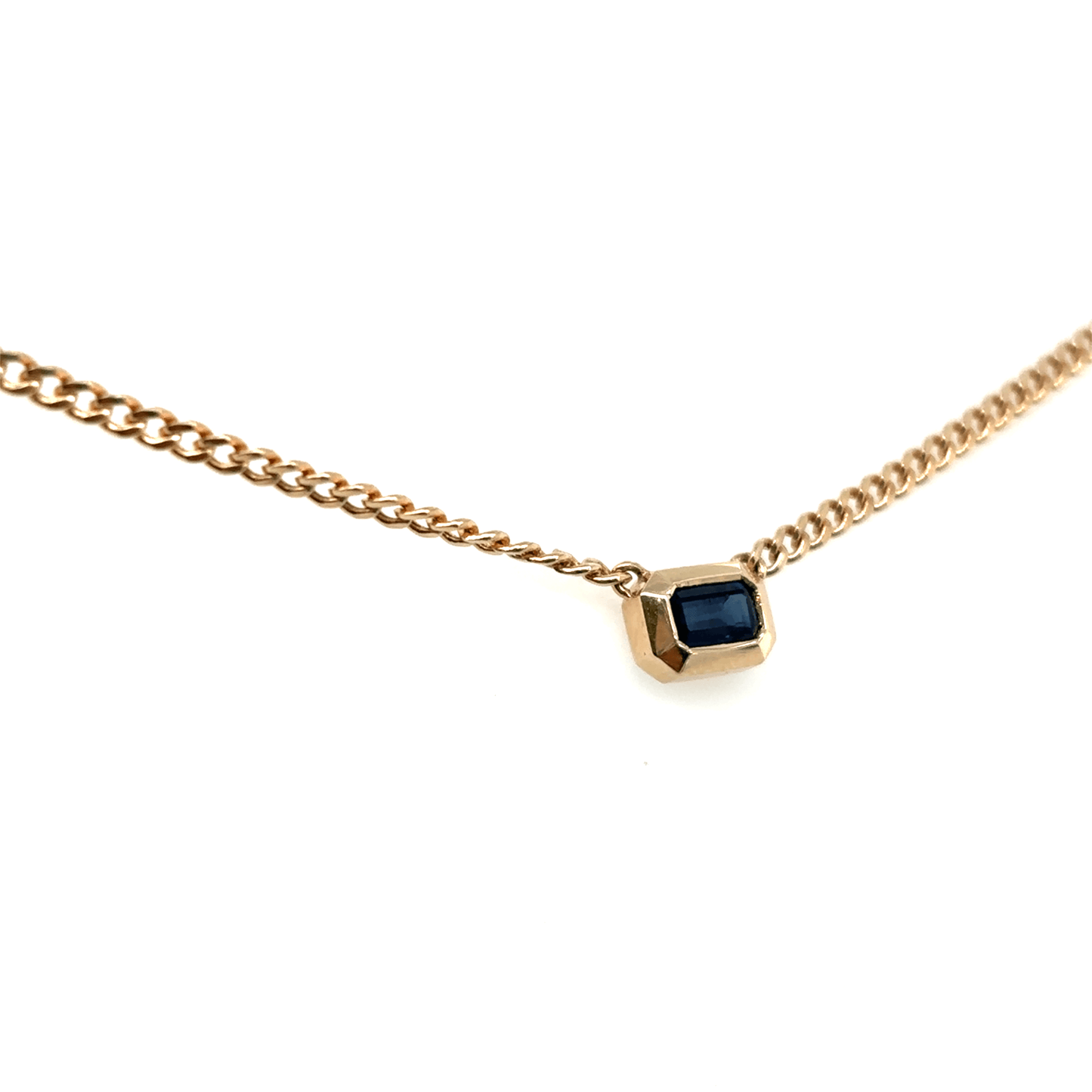 Zoë Chicco 14k Emerald Cut Blue Sapphire Bezel XS Curb Chain Necklace
