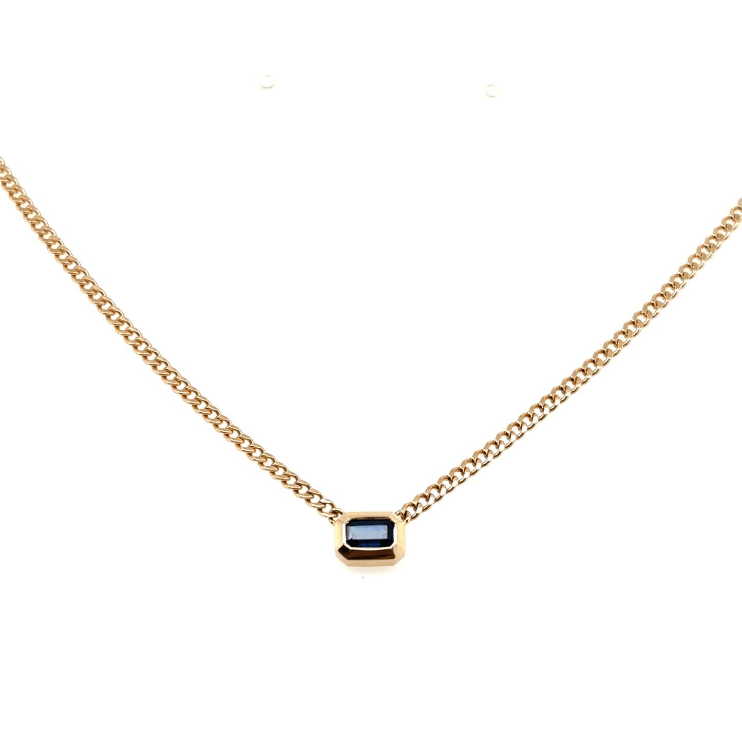 Zoë Chicco 14k Emerald Cut Blue Sapphire Bezel XS Curb Chain Necklace