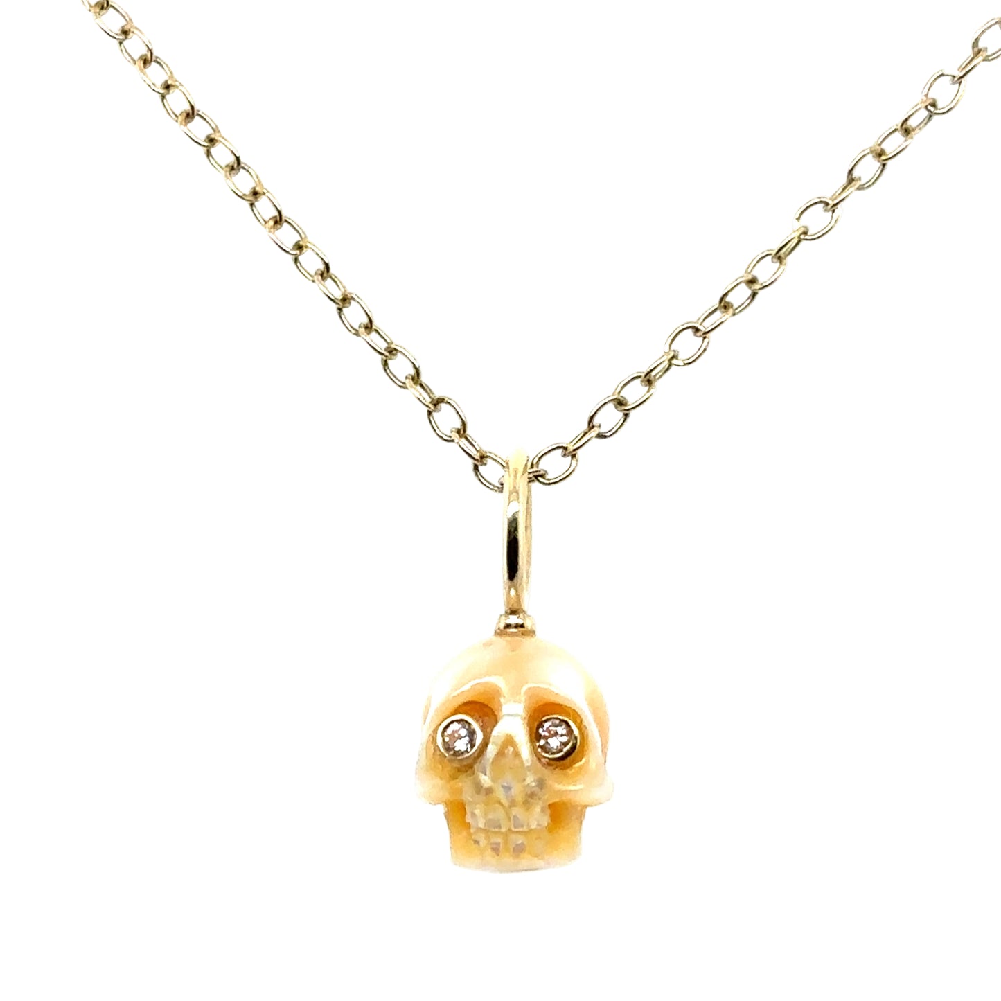 Maura Green 14KT Carved Pearl and Diamond Skull Pendant