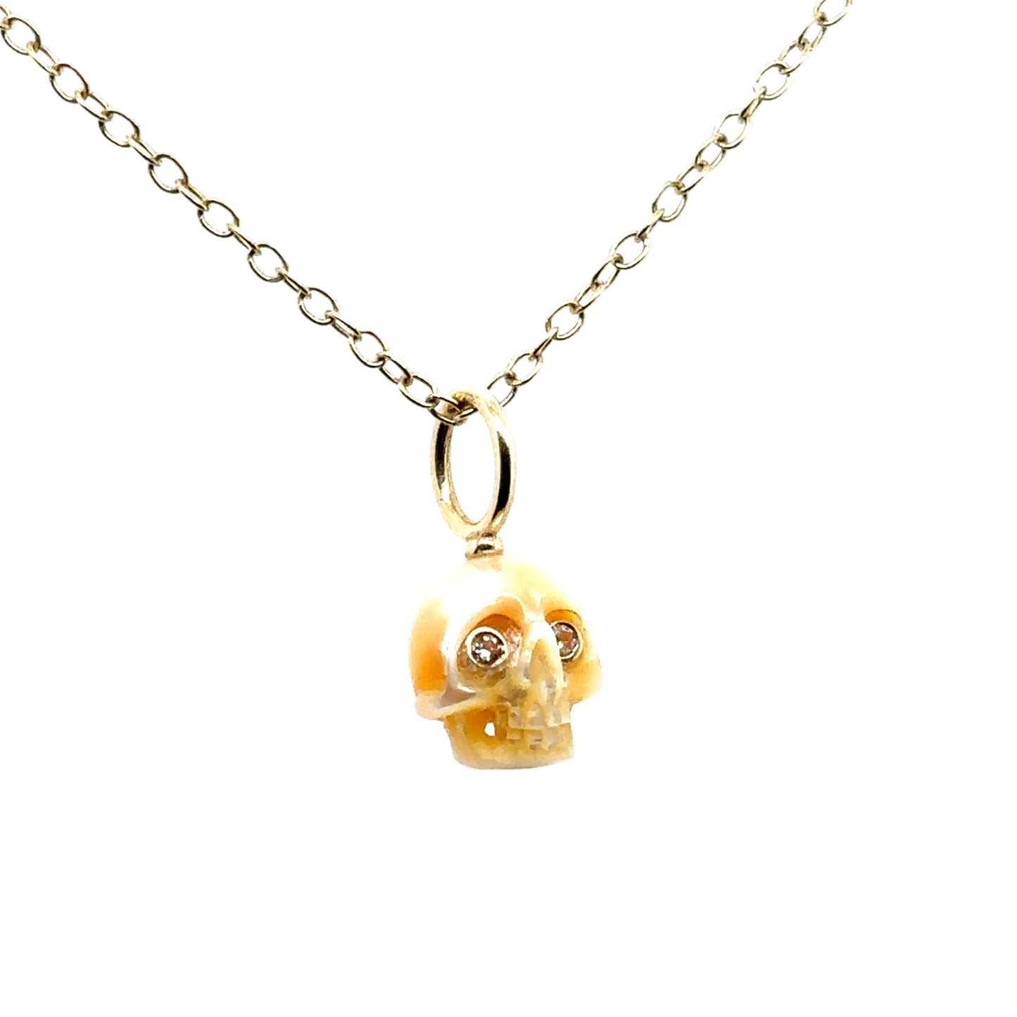 Maura Green 14KT Carved Pearl and Diamond Skull Pendant