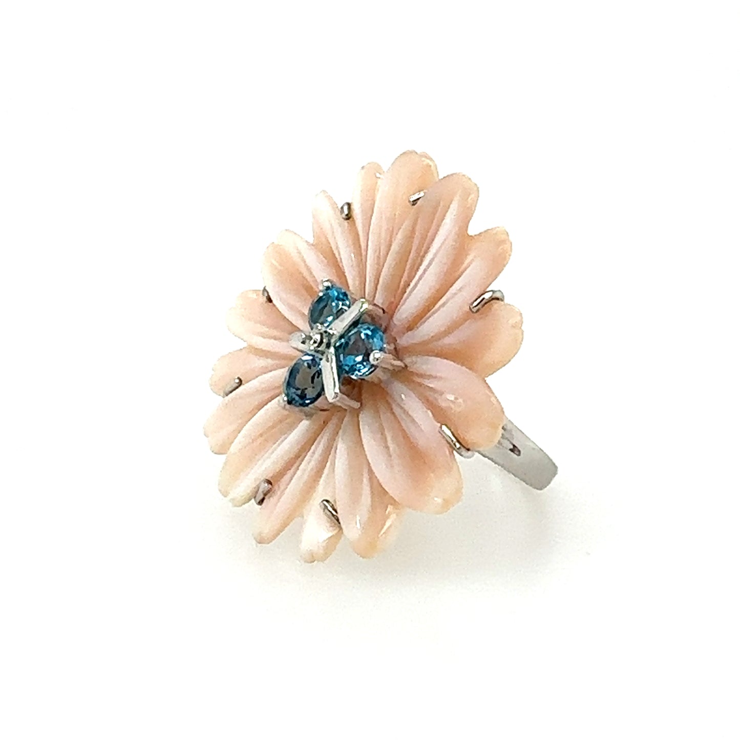 14k Mother-of-Pearl and Blue Topaz Flower Ring