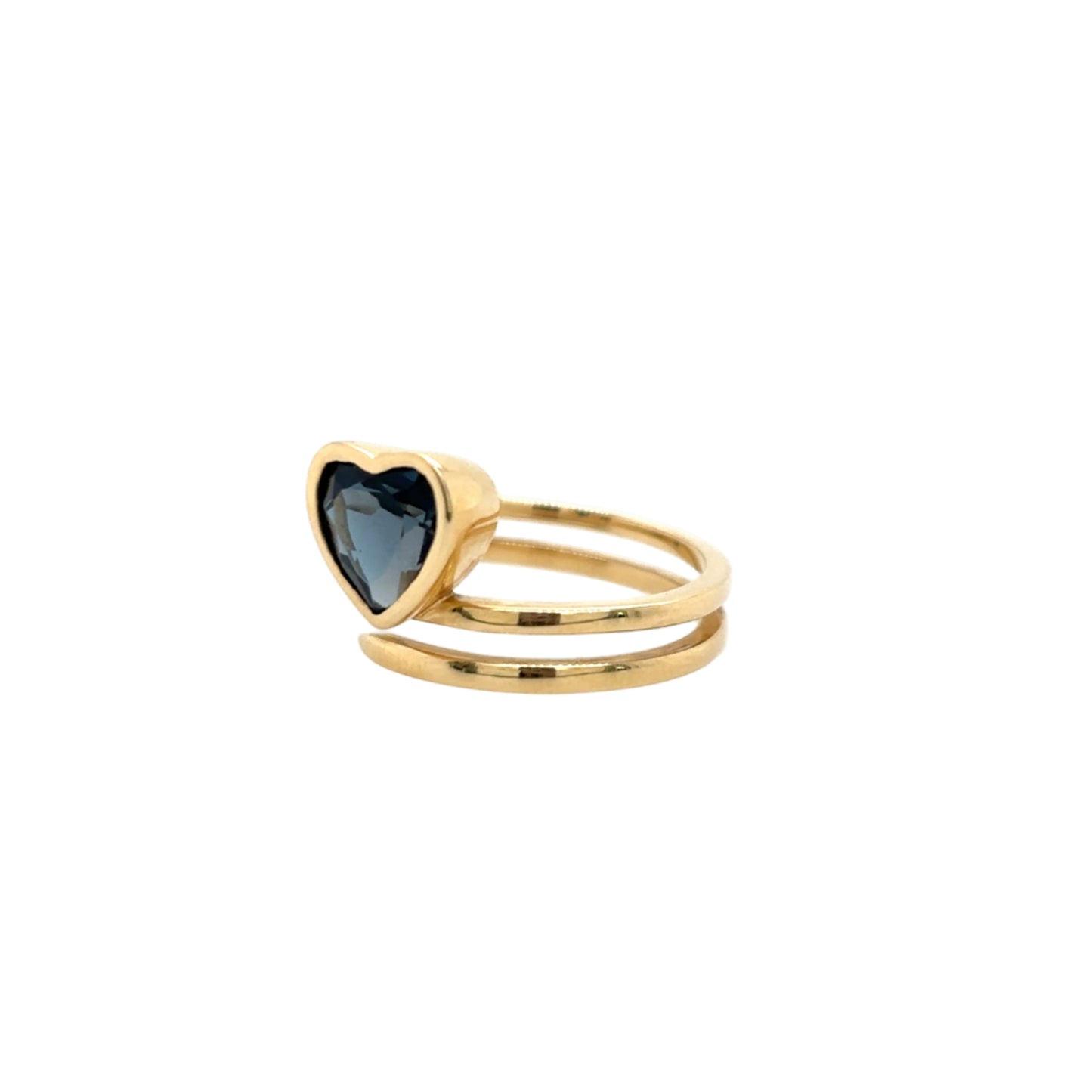 14KT Heart-shaped London Blue Topaz Spiral Ring
