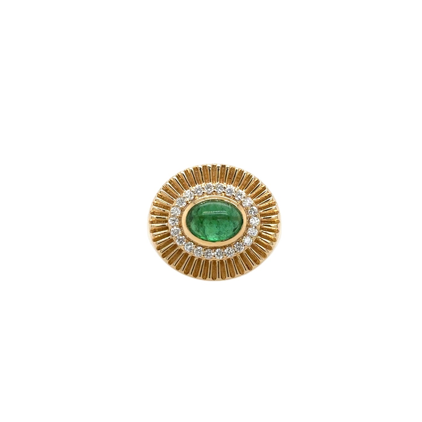 14KT Cabochon Emerald and Diamond Cocktail Ring