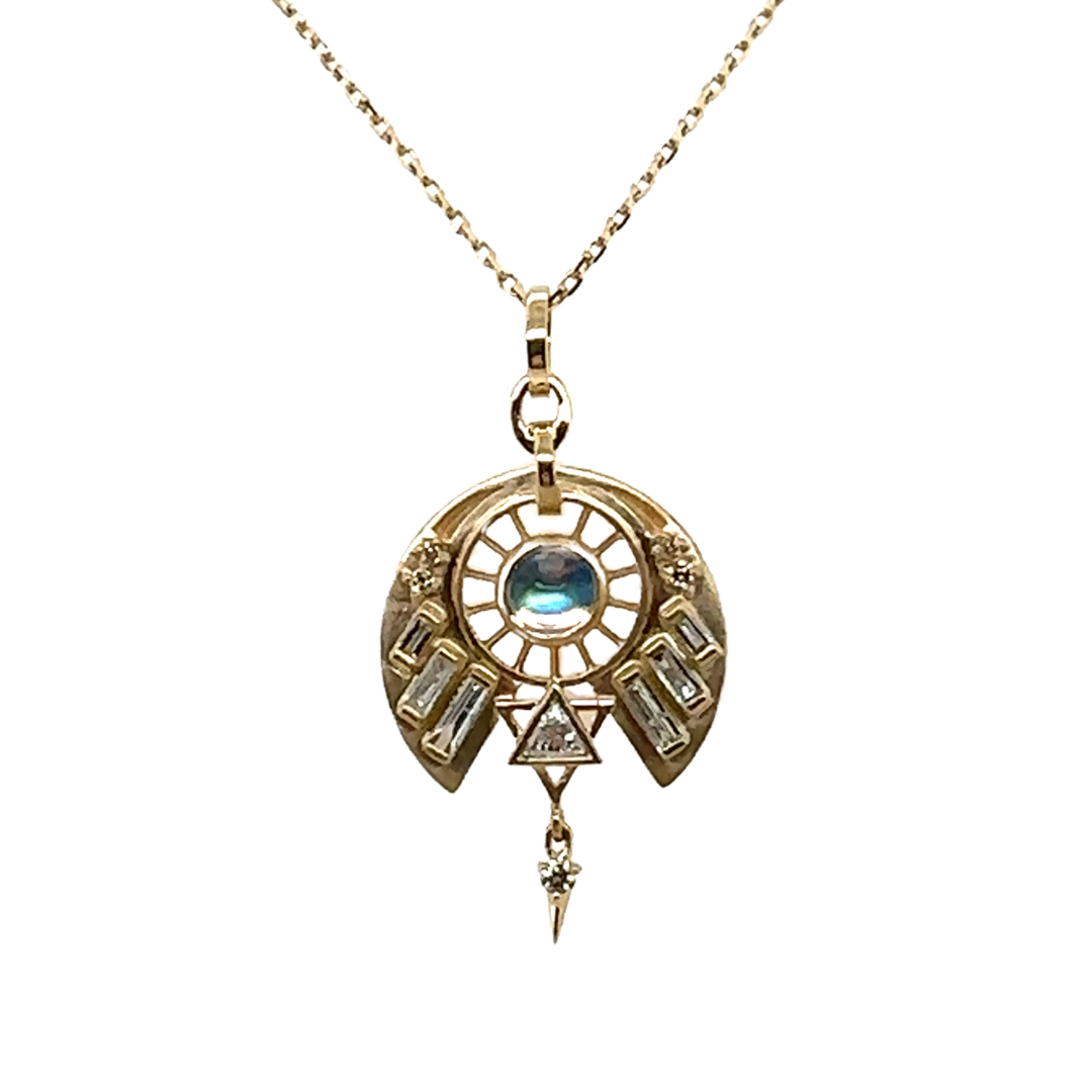 Celine Daoust 14k Moonstone with Triangle and Baguette Diamonds Necklace
