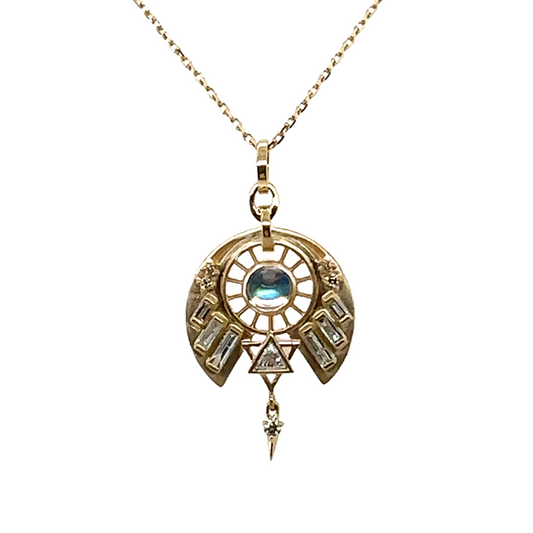 Celine Daoust 14k Moonstone with Triangle and Baguette Diamonds Necklace