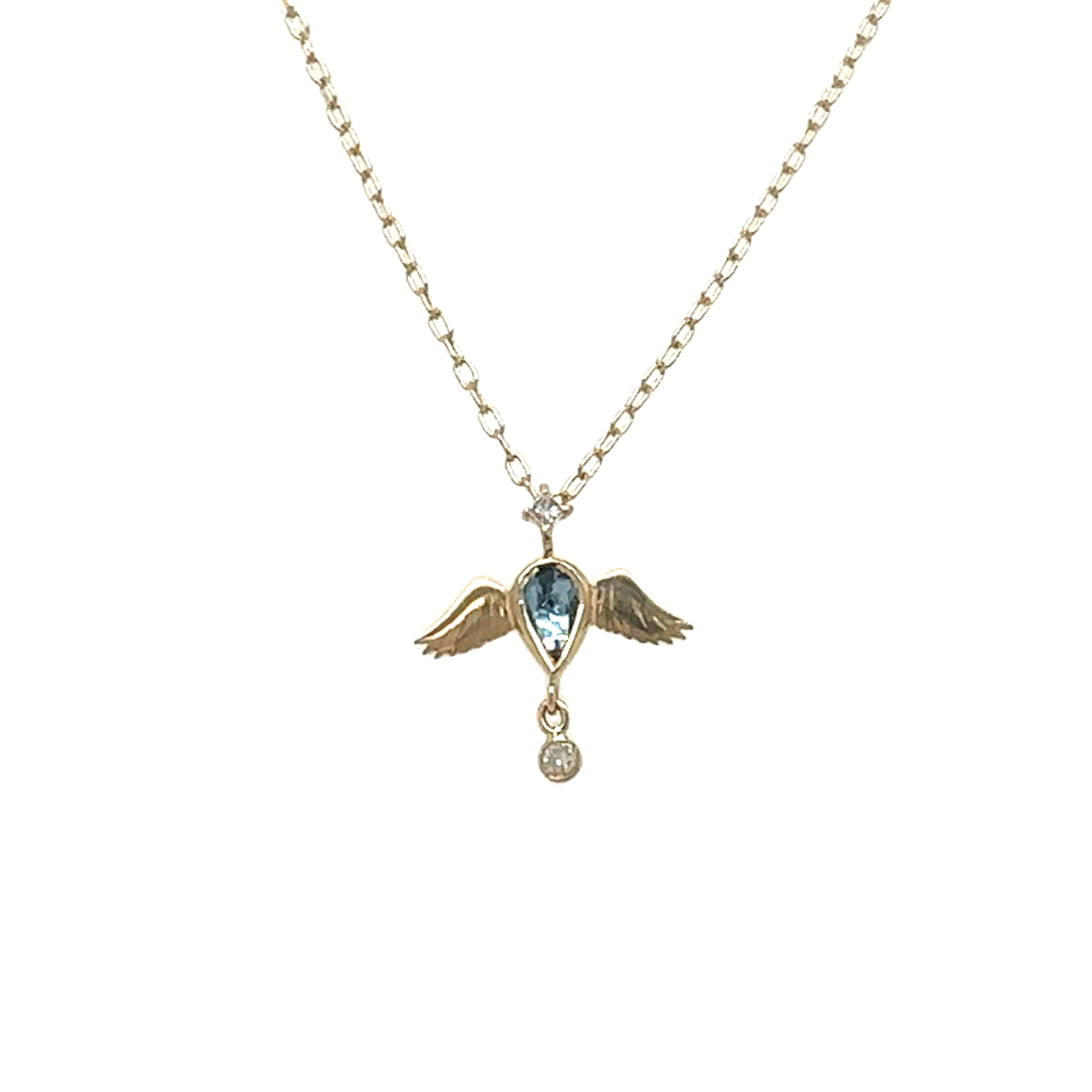 Celine Daoust 14KT Aquamarine and Diamond Angel Necklace