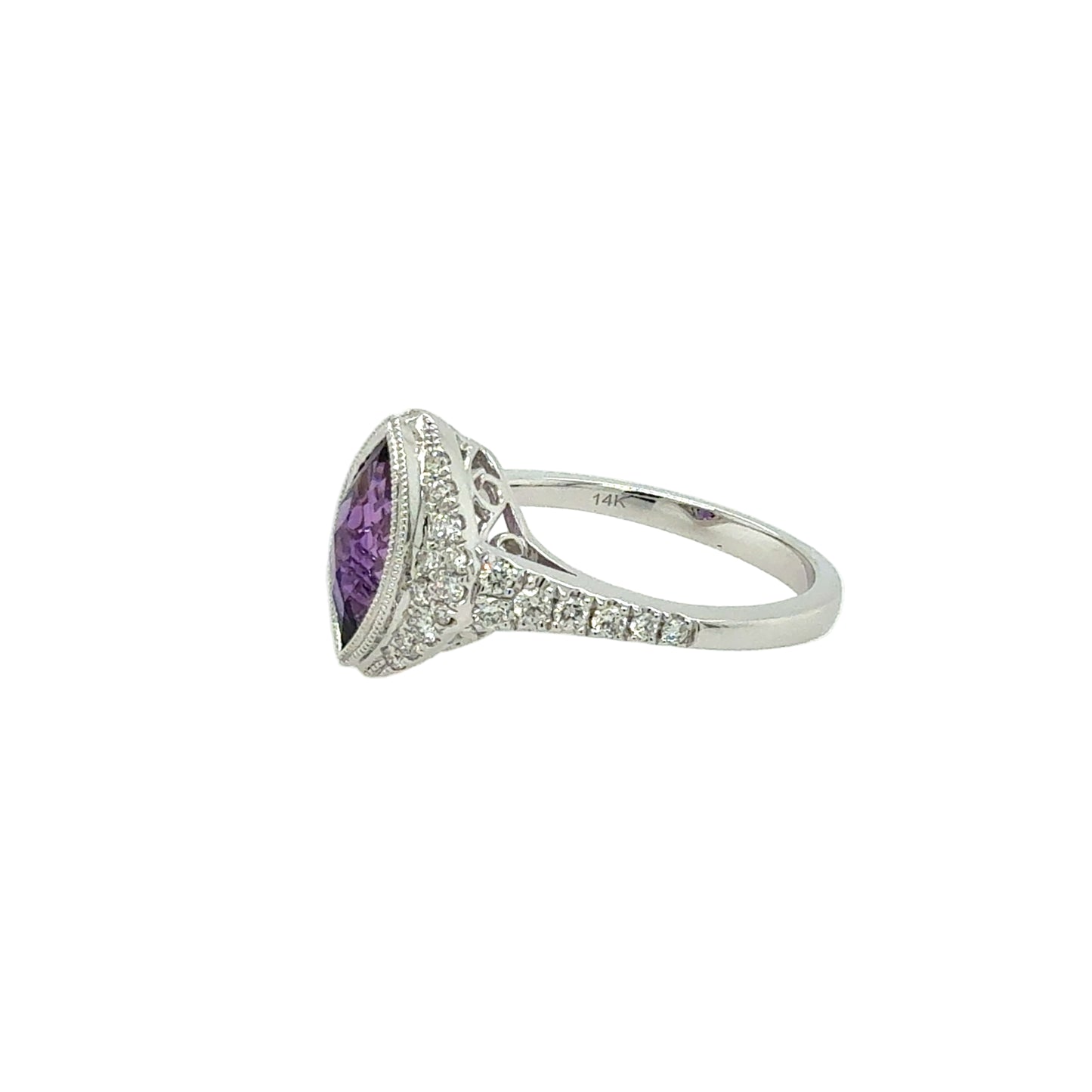 14KT Marquise-Cut Amethyst and Diamond Ring