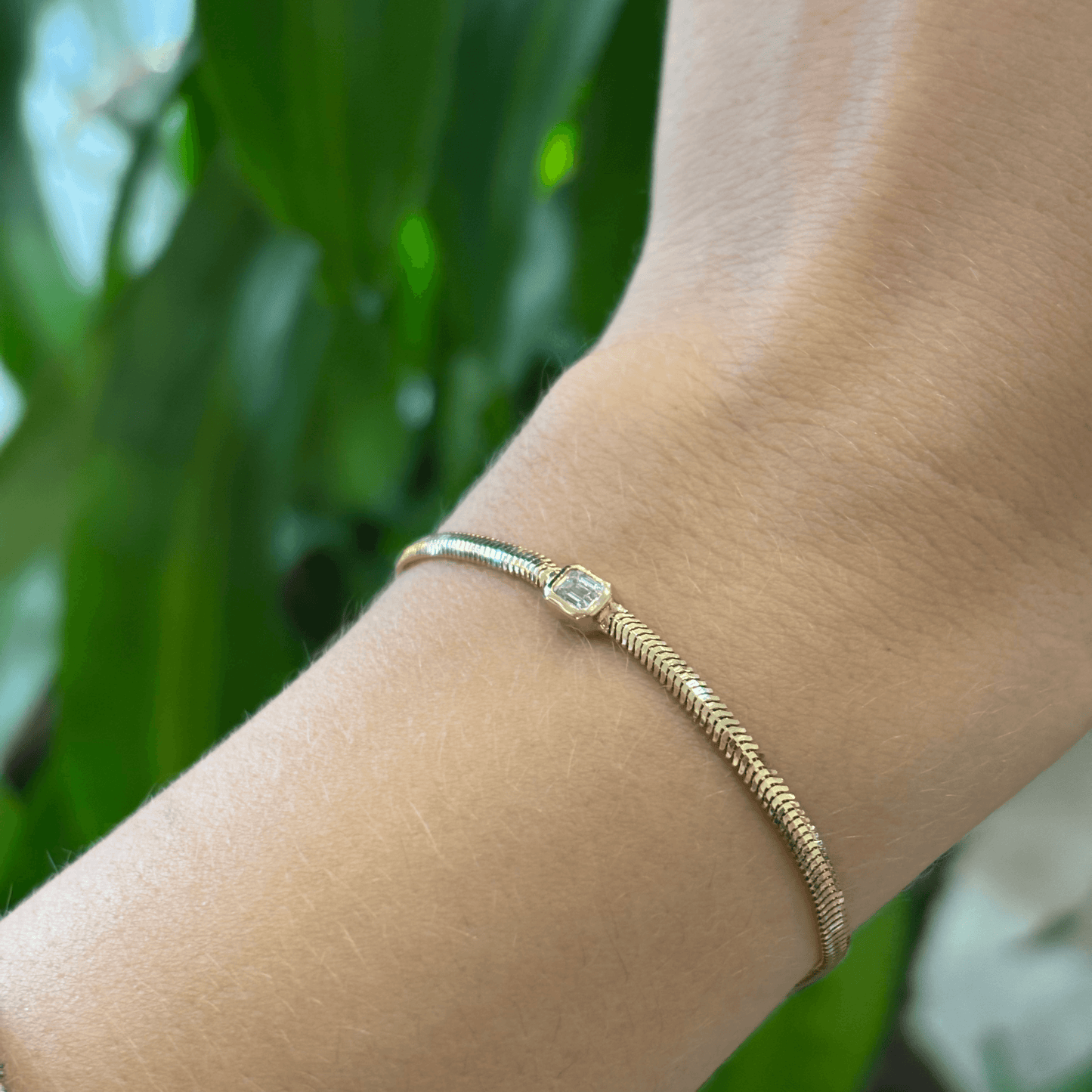 Zoë Chicco 14k Emerald Cut Diamond Small Snake Chain Bracelet