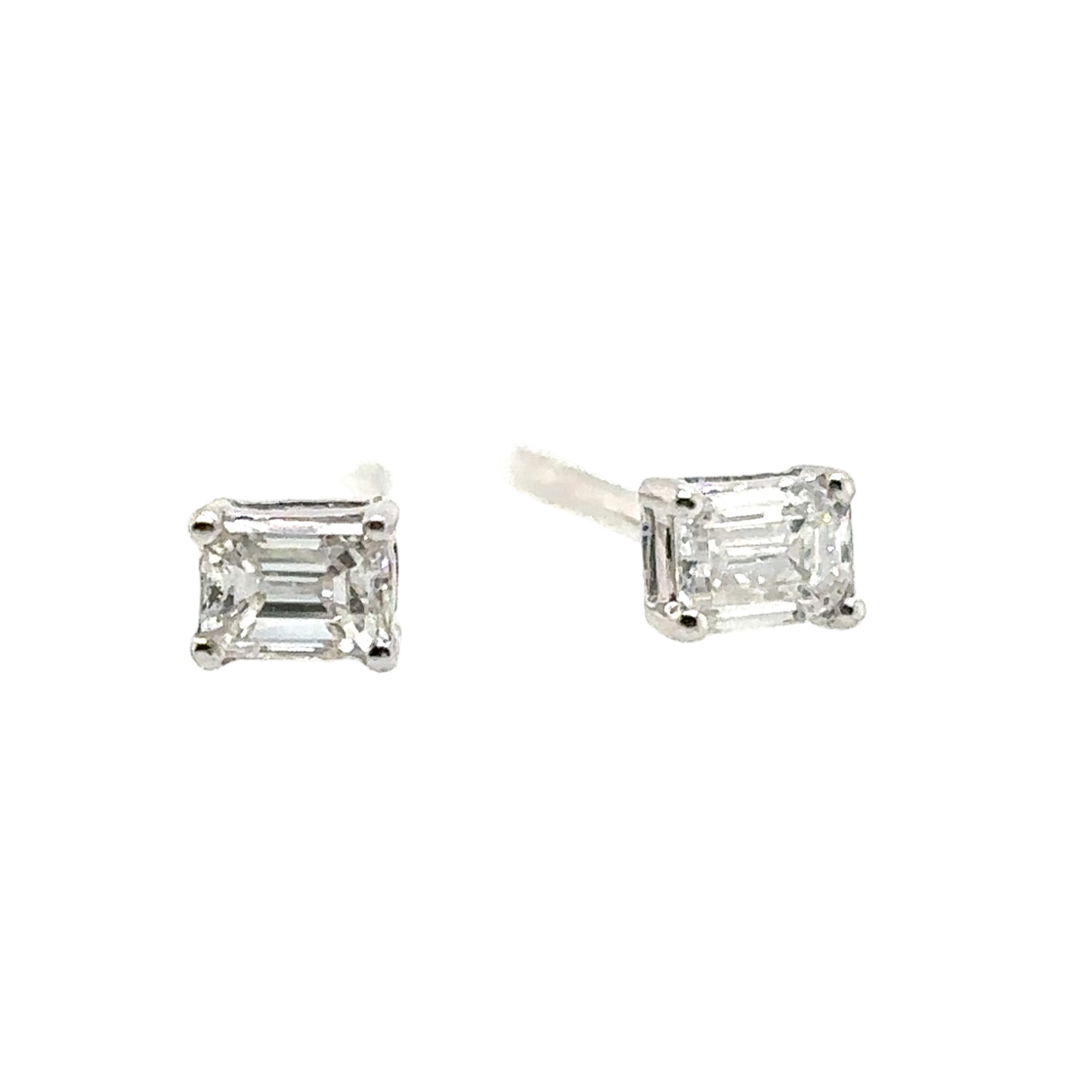 14KT Delicate Emerald-Cut Diamond Stud Earrings