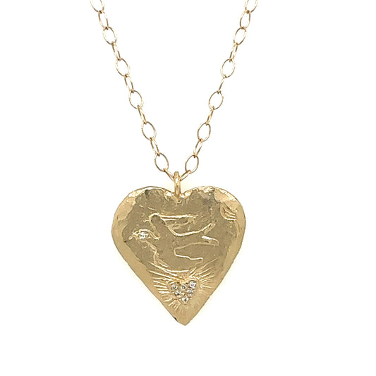 Victoria Cunningham 14kt Diamond Bird on a Heart Necklace