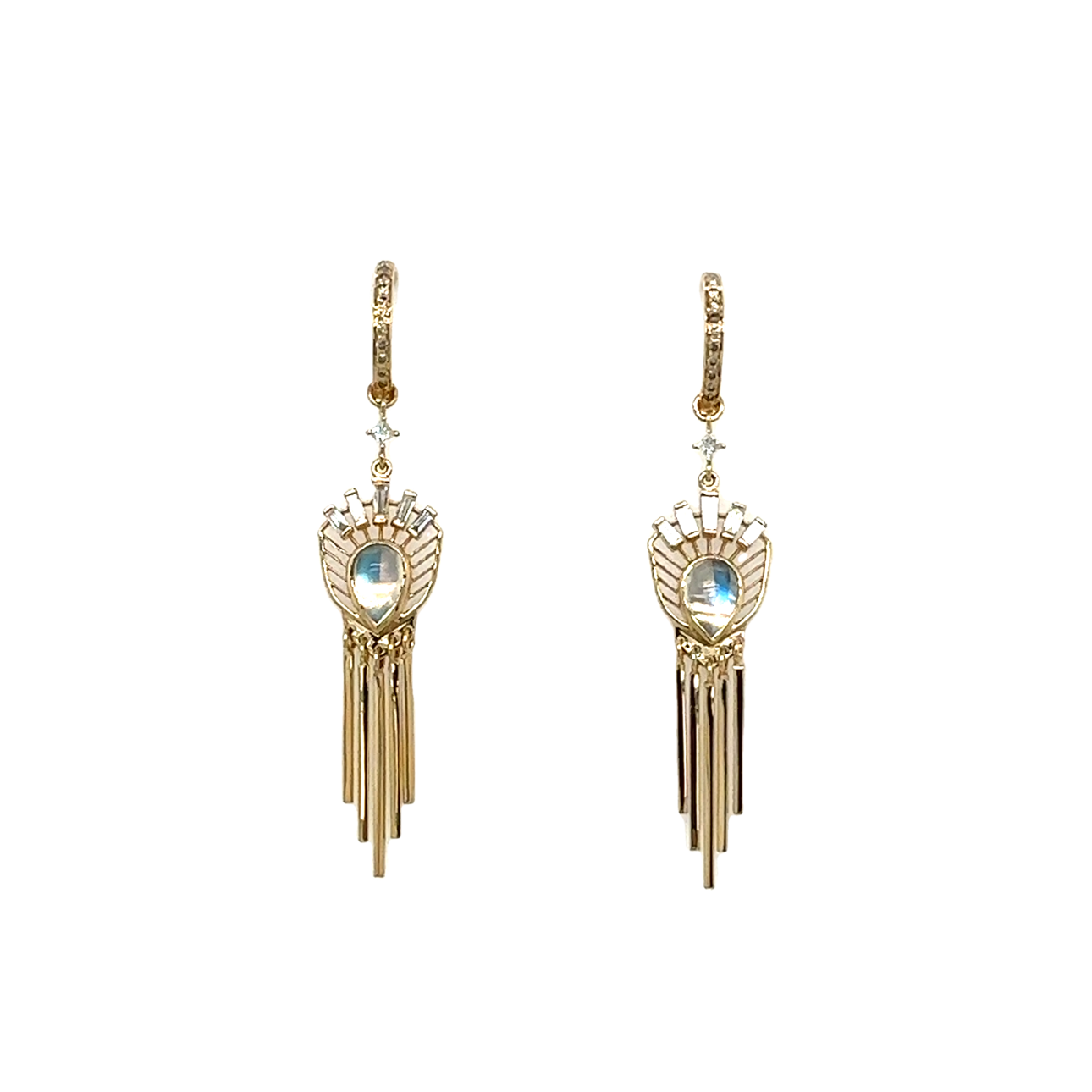 Celine Daoust 14k Moonstone and Diamonds Gold Fringe Earrings