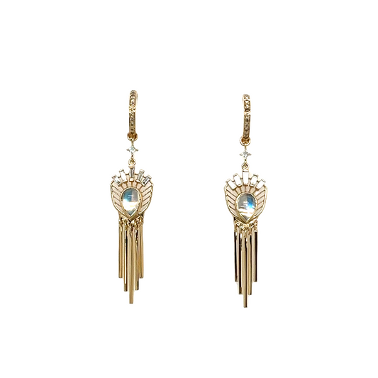 Celine Daoust 14k Moonstone and Diamonds Gold Fringe Earrings