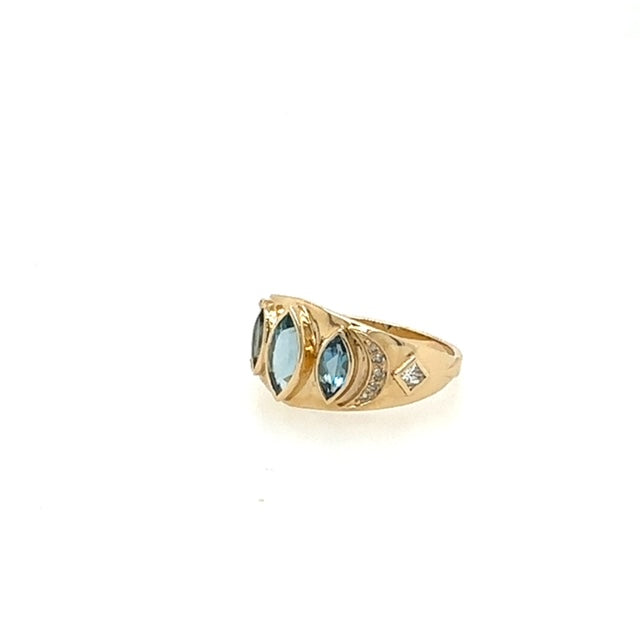 Celine Daoust 14k Triple Marquise Aquamarine Diamonds Ring