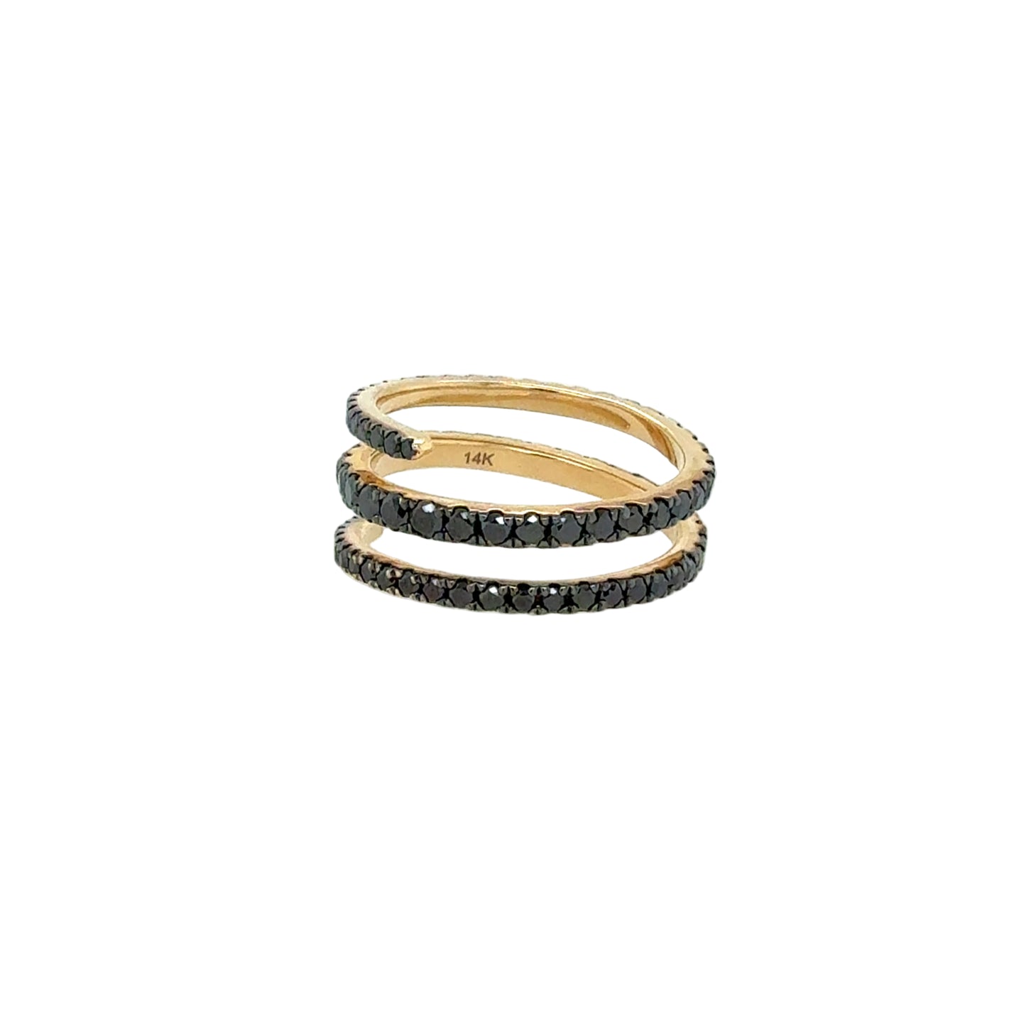 14KT Triple-Row Black Diamond Ring