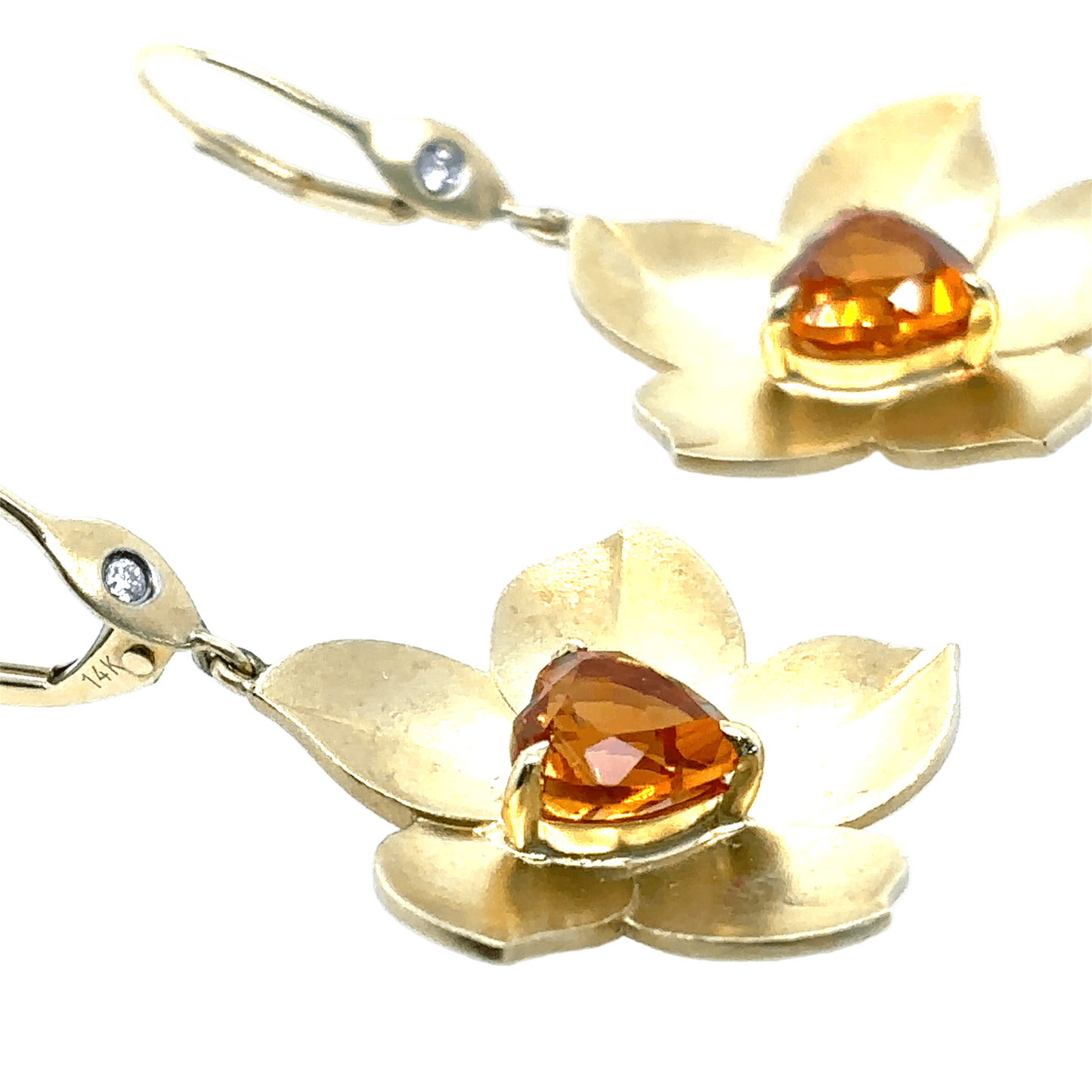 Meira T 14kt Brushed Gold Heart-Cut Citrine In Flower Dangle Earrings
