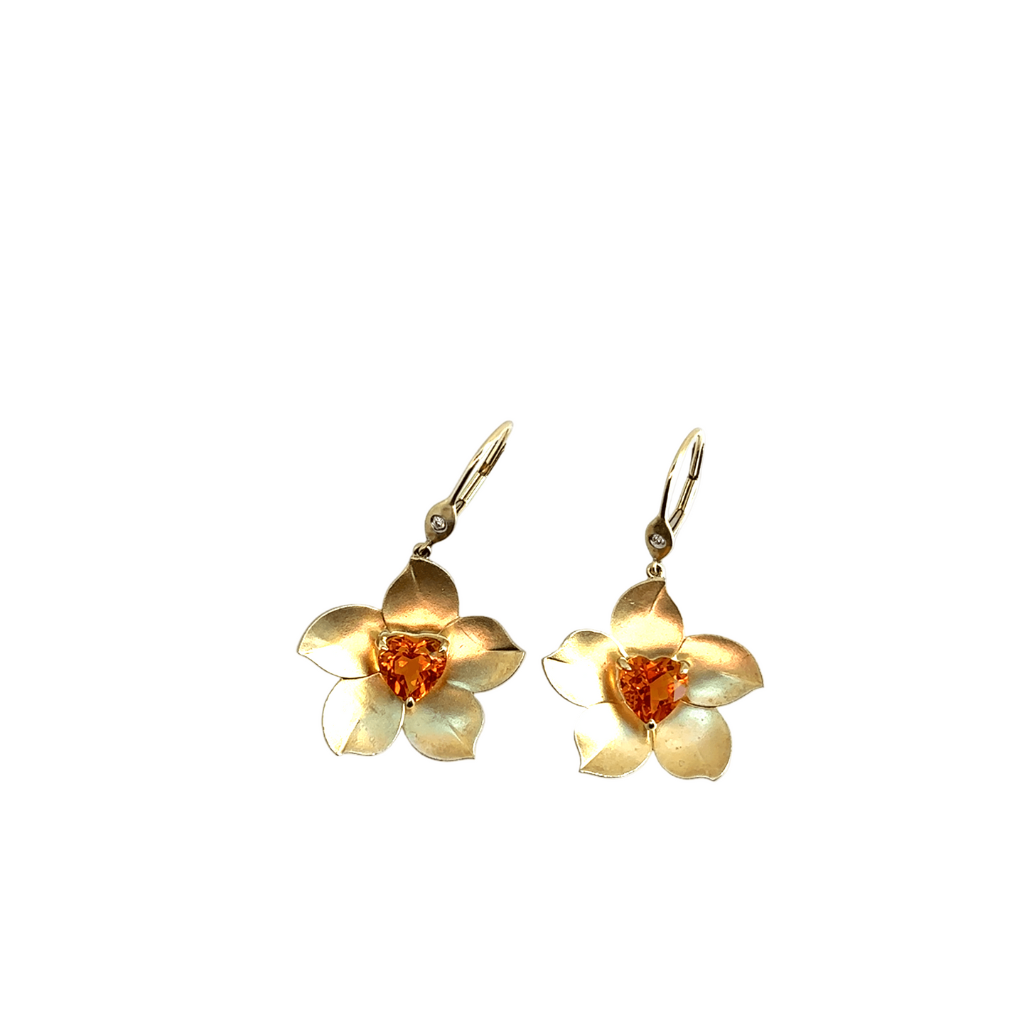 Meira T 14kt Brushed Gold Heart-Cut Citrine In Flower Dangle Earrings
