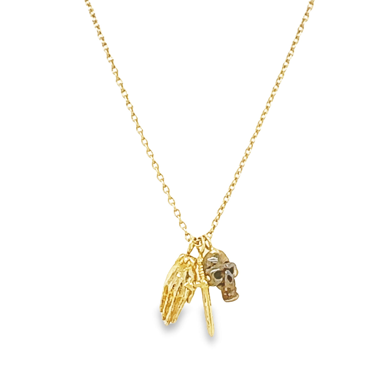 Perry De La Rosa 9kt Sword, Hamsa, Skull Necklace