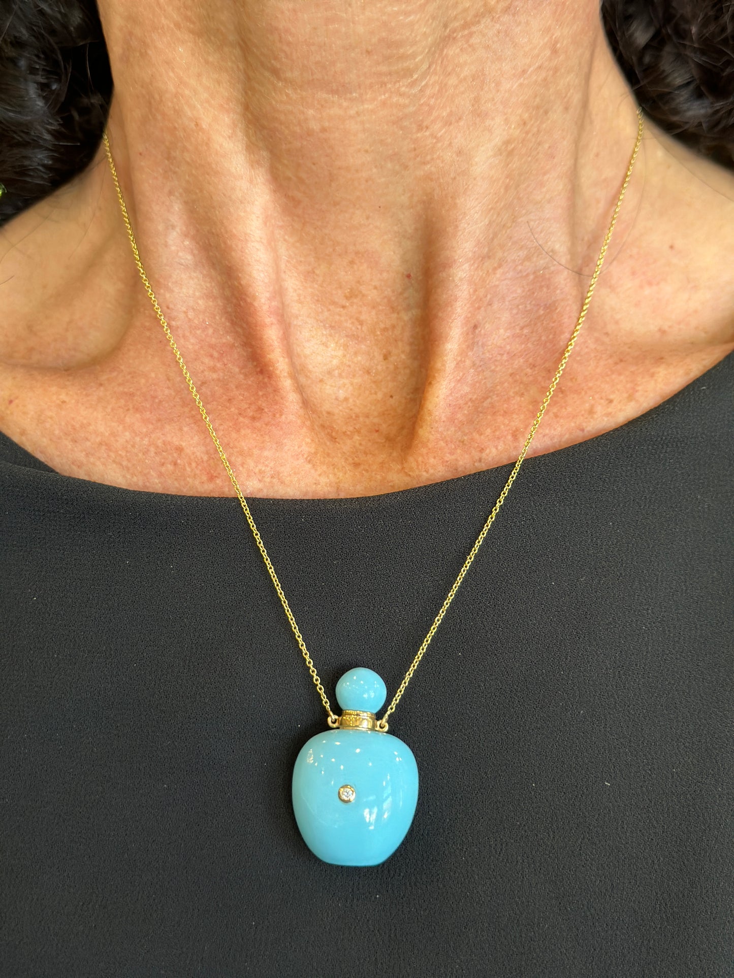 14k Turquoise and Diamond Vessel Necklace
