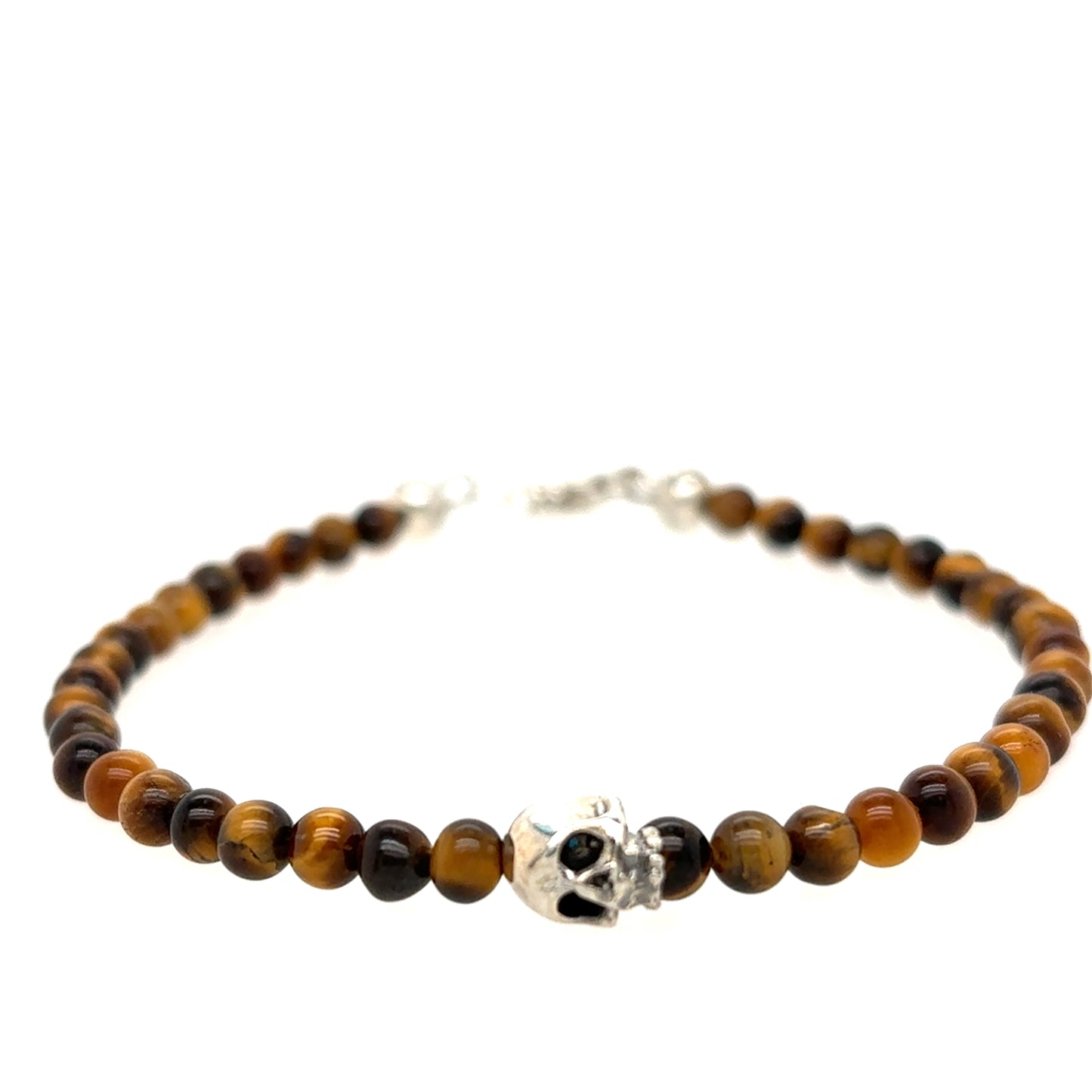 Maura Green Sterling Silver Tiger's Eye Bead Skull Bracelet