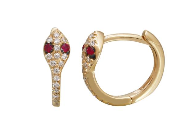 14kt Diamond and Gemstone Snake Huggie Hoop Earrings