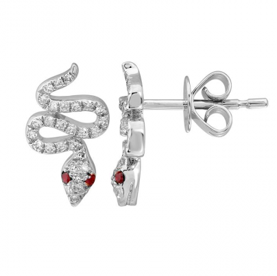 14kt Diamond and Ruby Snake Stud Earrings