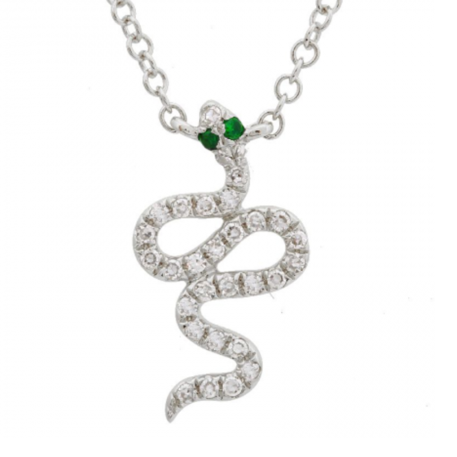14kt Diamond and Tsavorite Small Snake Necklace