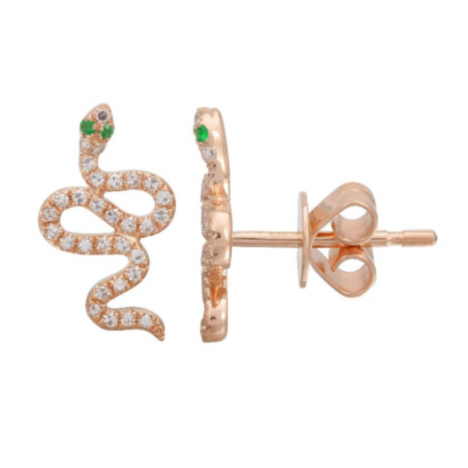 14kt Diamond and Tsavorite Snake Stud Earrings