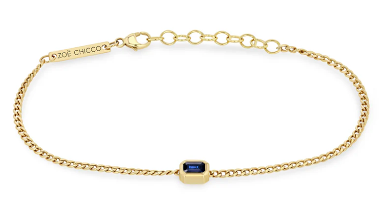 Zoë Chicco 14k Emerald Cut Blue Sapphire XS Curb Chain Bracelet