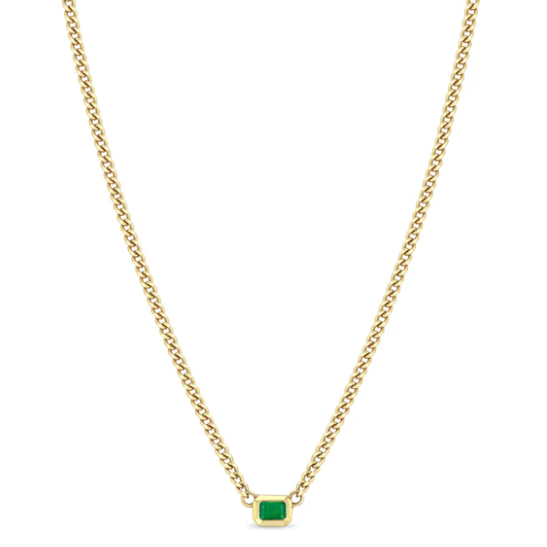 Zoë Chicco 14k Emerald Cut Emerald Bezel XS Curb Chain Necklace
