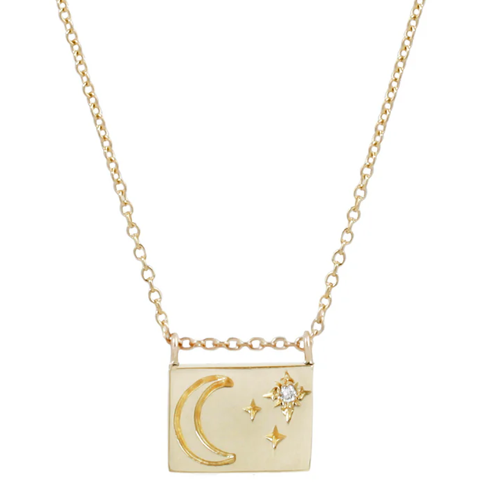 Aili 14K Moon and Stars Postcard Charm Necklace